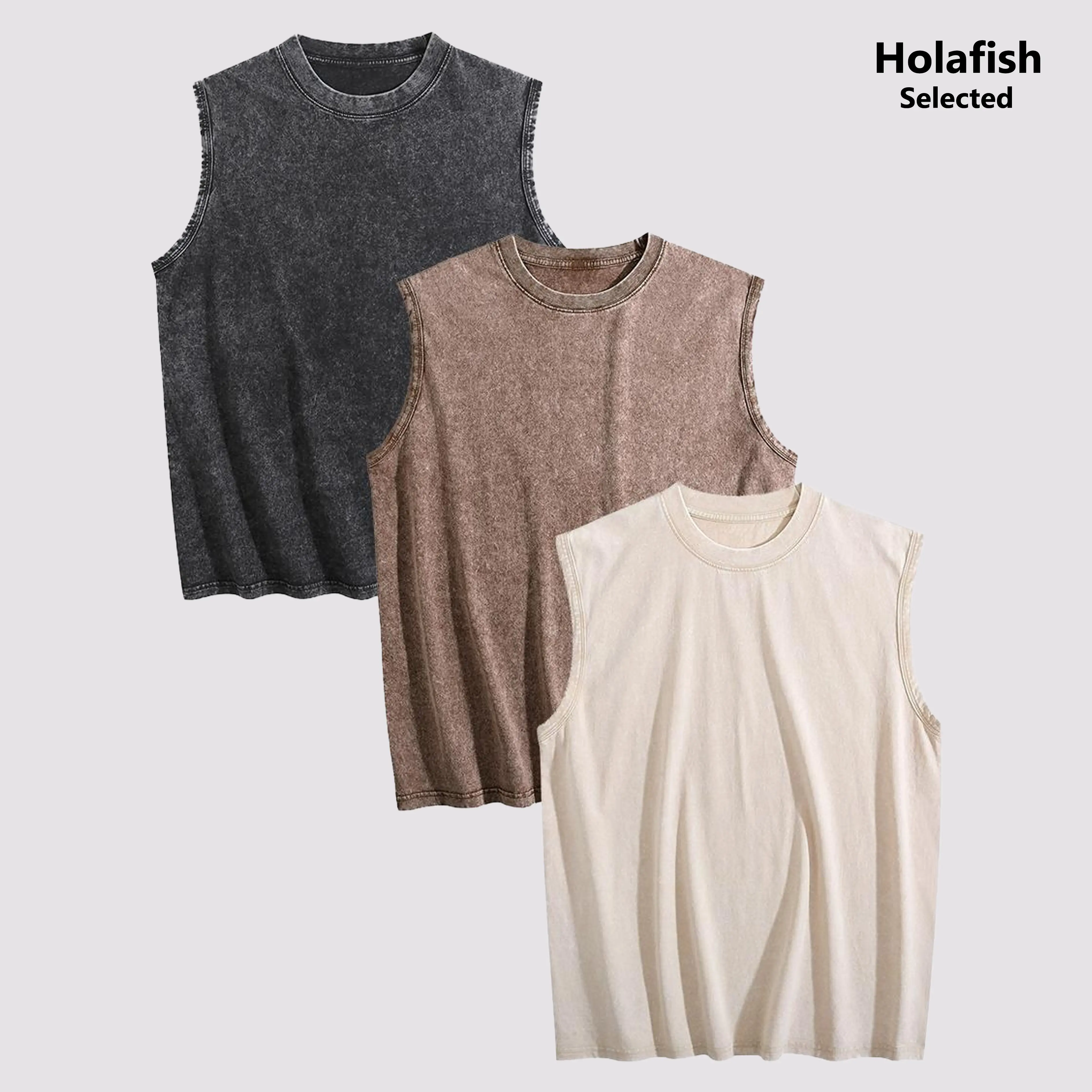 Holafish 3Pcs Acid Wash Tank Tops, Oversized Cotton Sleeveless Breathable, Casual Matching Outfit for Women Unisex Gym Workouts and Everyday Streetwear Lightweight Summer summervibes