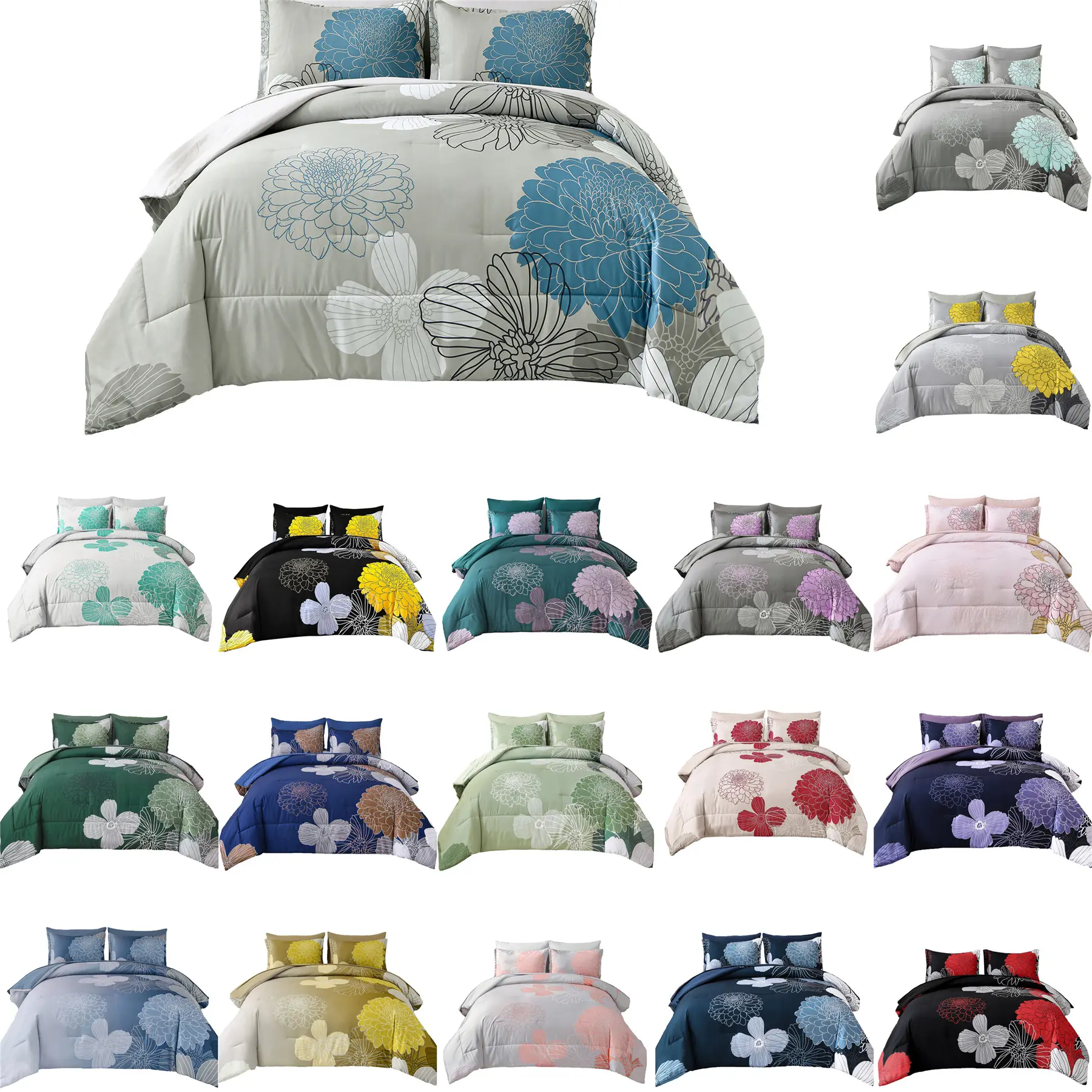 7 Pieces Bed in a Bag Boho Floral Comforter Set Flowers Comforter Sets Soft Microfiber Bedding Set Queen King Size (1 Comforter 1 Flat Sheet 1 Fitted Sheet 2 Pillowshams 2 Pillowcases) Bedsheet Sets