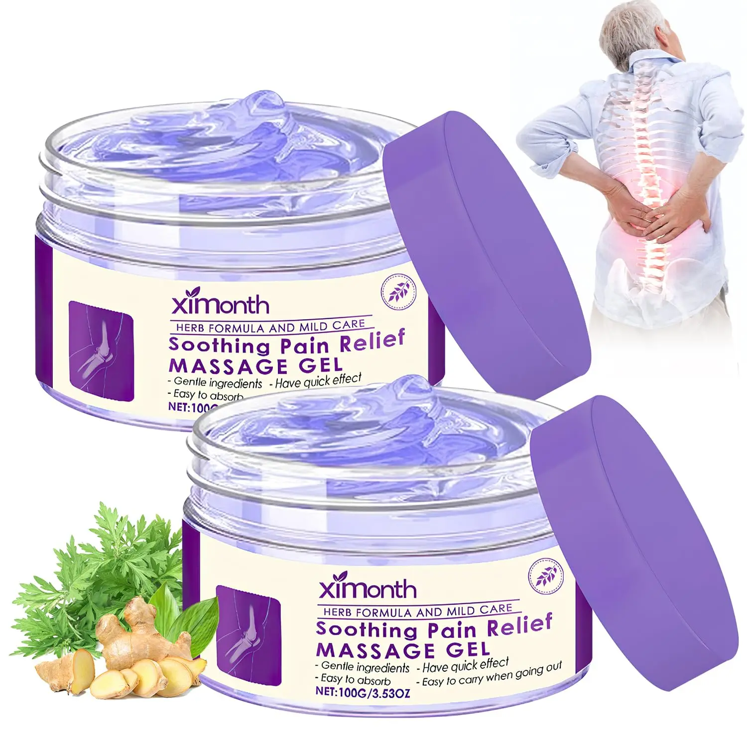 Mothers Day Gift Free Ximonth 100g Pain Relief Massage Gel, Natural Plant Extracts Soothing Gel, Fast Absorbing Non-Greasy Joint Discomfort Relief