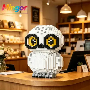 7.4" Kawaii Chibi Snowy Owl Micro Building Blocks| Cute White Owl DIY Desk Decor