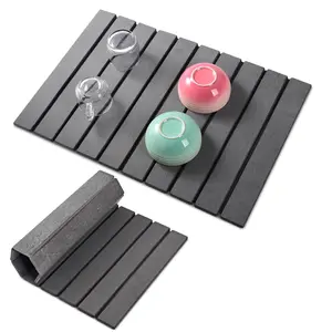 Stone Drying Mat for Kitchen Counter, Large Dark Gray Foldable Diatomaceous Earth Dish Drying Mat, Quick-Dry Absorbent Bath & Countertop Mat for Dishes Bottles Cups 23"x15.3"