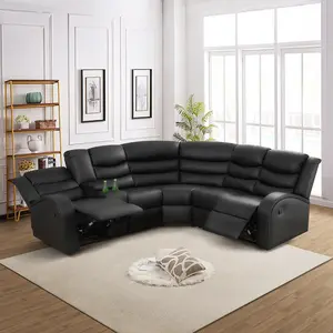 Black Power Reclining Sofa Set with USB Ports, 3-Piece Breathable Faux Leather Living Room Couch, Electric Home Theater Seating with One-Touch Control