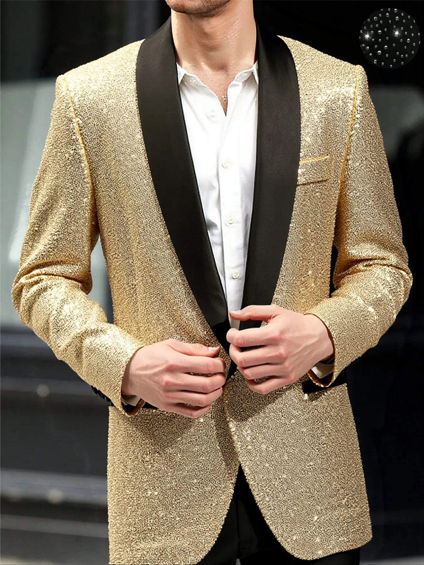 Men's Solid Color Sequin Jacket, Perfect for Parties, Ballroom Dances, Disco Events, Clubbing, Stylish Outerwear for Special Occasions