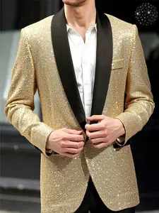 Men's Solid Color Sequin Jacket, Perfect for Parties, Ballroom Dances, Disco Events, Stylish Outerwear for Special Occasions