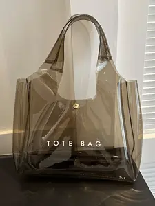 Transparent Tote Bag, Fashionable Large Capacity Shoulder Bag for Women, Casual Trendy Versatile High-quality Daily Commuting Bag, Girl Fashionable Bag, Everyday Bag