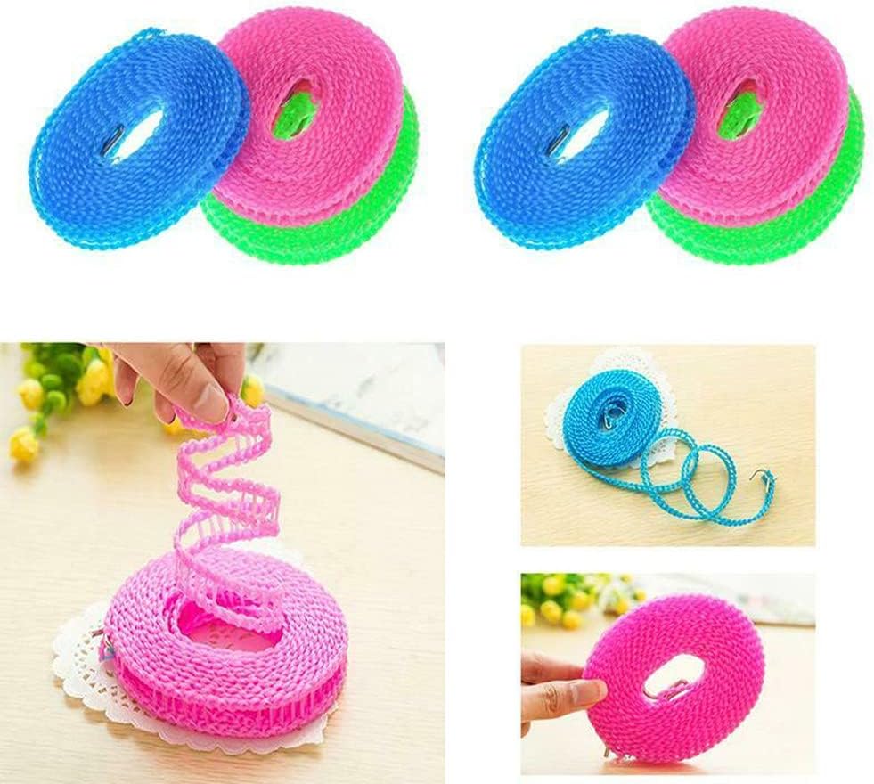 3 Pack of Windproof Nylon Clothesline Pink Blue Green Colors Adjustable Clothes Drying Rope Travel Clothes Line Portable Laundry Line for Indoor Outdoor Camping Home Hotel(5m/16.4ft)