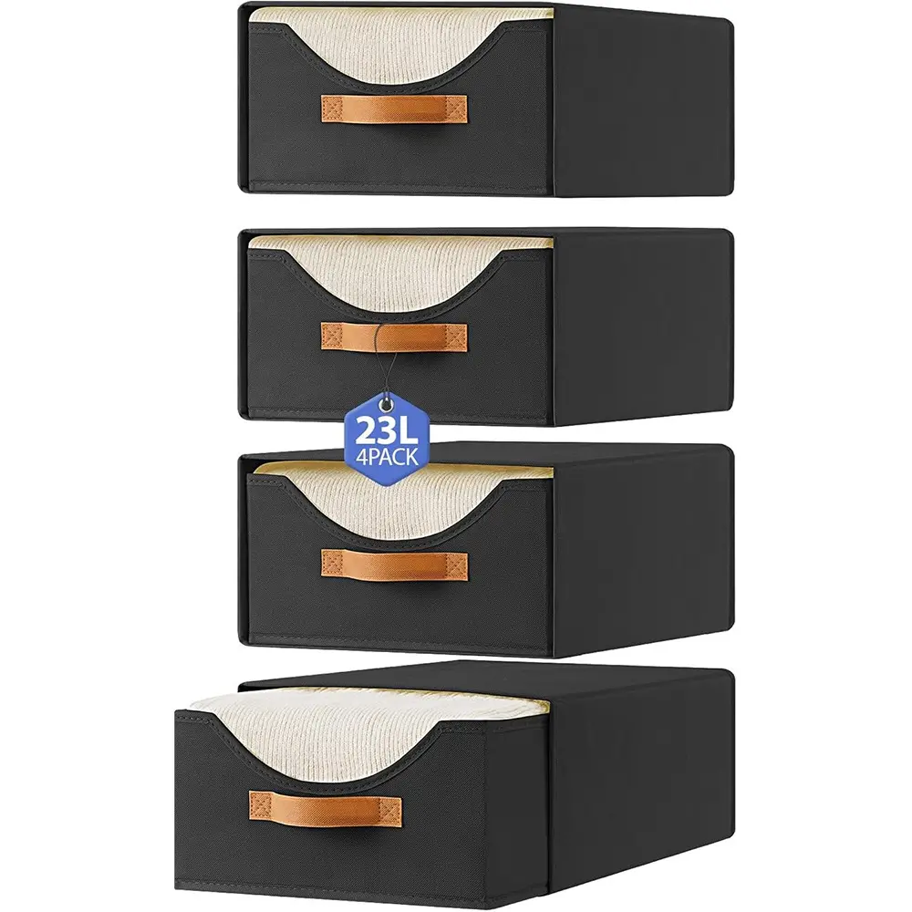 4pcs 16.5 Inch Closet Drawer Set, Large Clothes Storage Box, Push-Style Organizer with Transparent Window, Foldable Stackable Space Saving Storage Boxes, Closet Organizers