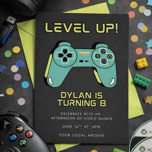Gaming Birthday Invitation, Video Game Party Invite, Level Up Birthday, Gamer Party Invitation, Printed Birthday Invite