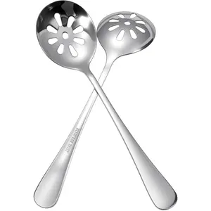 2Pcs 7.8 Inch 10 Holes Stainless Steel Slotted Strainer Spoons for Cooking Serving, Suitable for Soups Dips Cereals, Ideal for Home Kitchen Buffets Restaurants