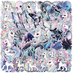 Unicorn Pattern Sticker, 50pcs Waterproof Self Adhesive Decor Paper, Decor Sticker for Gift Greeting Card Water Bottle Laptop Phone Cellphone