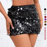 【Black Friday】Women's Glitter Sequins High Waist Elastic Waist Mini Skirt, Sequined Skirt, Fashionable Culottes for Party Club Dating, Ladies Bottoms Womenswear for All Seasons