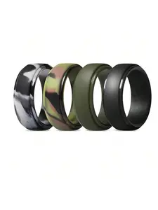 4 Pack Rubber Wedding Bands for Men, 8mm Hypoallergenic Men's Silicone Ring for Him, Multi Colors Active Sport Fitness Size 7-14