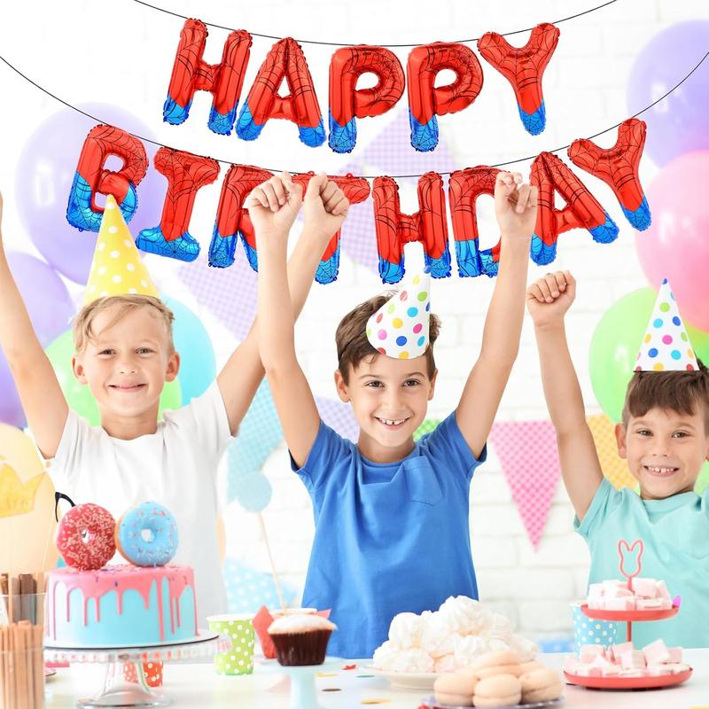 Spider Birthday Party Decorations Kit – Superhero Happy Birthday Banner with Spider Balloons & Backdrop, Boys Kids Indoor Outdoor Celebration Supplies