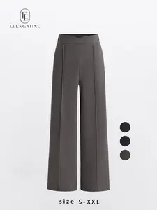 Elengatine Women High Waisted Straight Leg Pants, Soft Knitted Fabric Casual Trousers, Elastic Waist Comfortable Dress Pants, Loose Fit Long Work Pants for Office, Business Casual, Daily Wear, Minimalist Street Style Outfit KBK0003
