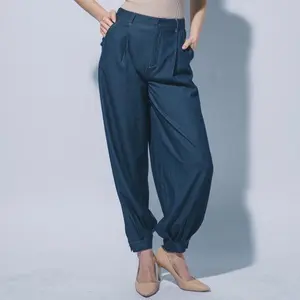 Dark Blue Denim Balloon Pants for Women - Stretchy Material, True to Size, Balloon Style, Jean Bottoms, Womenswear