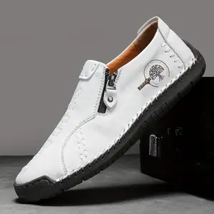 Comfy Handmade Men's Trekking Shoes - Stitched Non-Slip Durable Rubber Sole with Side Zipper, Microfiber Synthetic Leather Upper