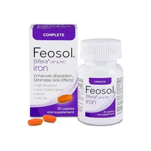 Complete Iron Supplement Caplets, Bifera Iron for High Absorption, Heme and Non-Heme Dual Action Minimizes Side Effects, 1 Per Day, For Energy and Immune System Support, Made in USA, 30 count