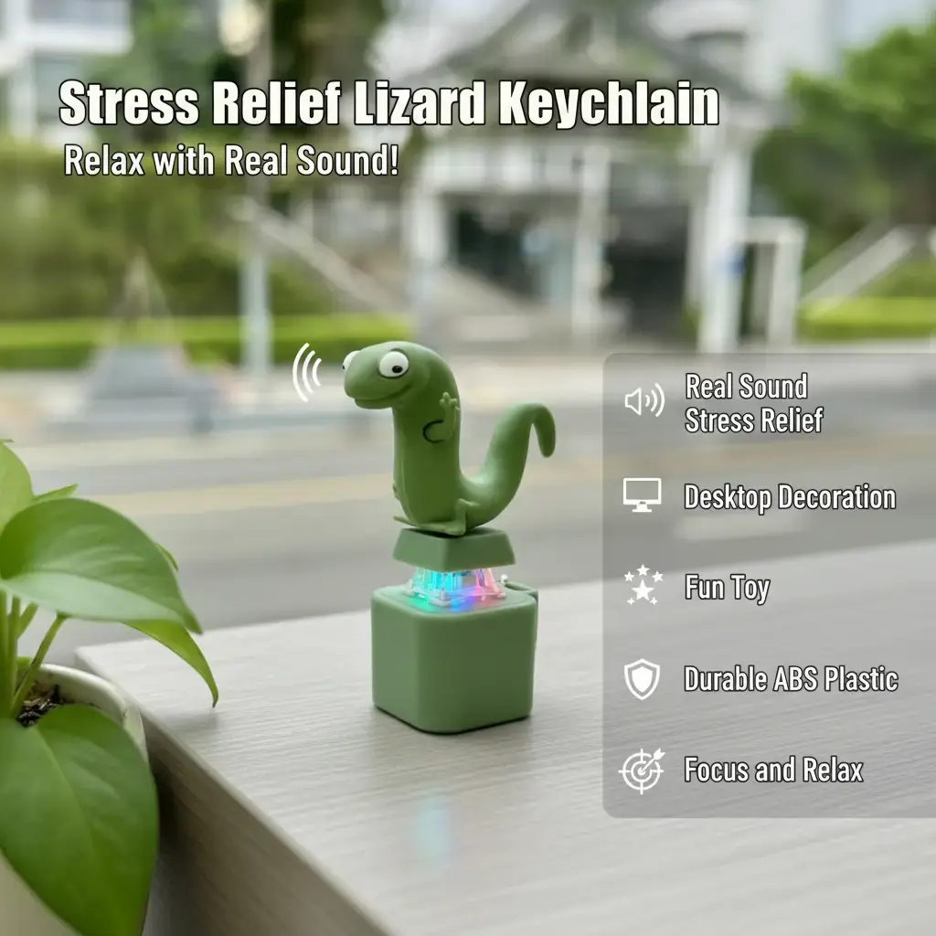 Lizard keychain with real sound stress relief toy, desktop decoration, trendy and fun toy, made of durable ABS plastic, suitable for adults and kids, helps focus and relax