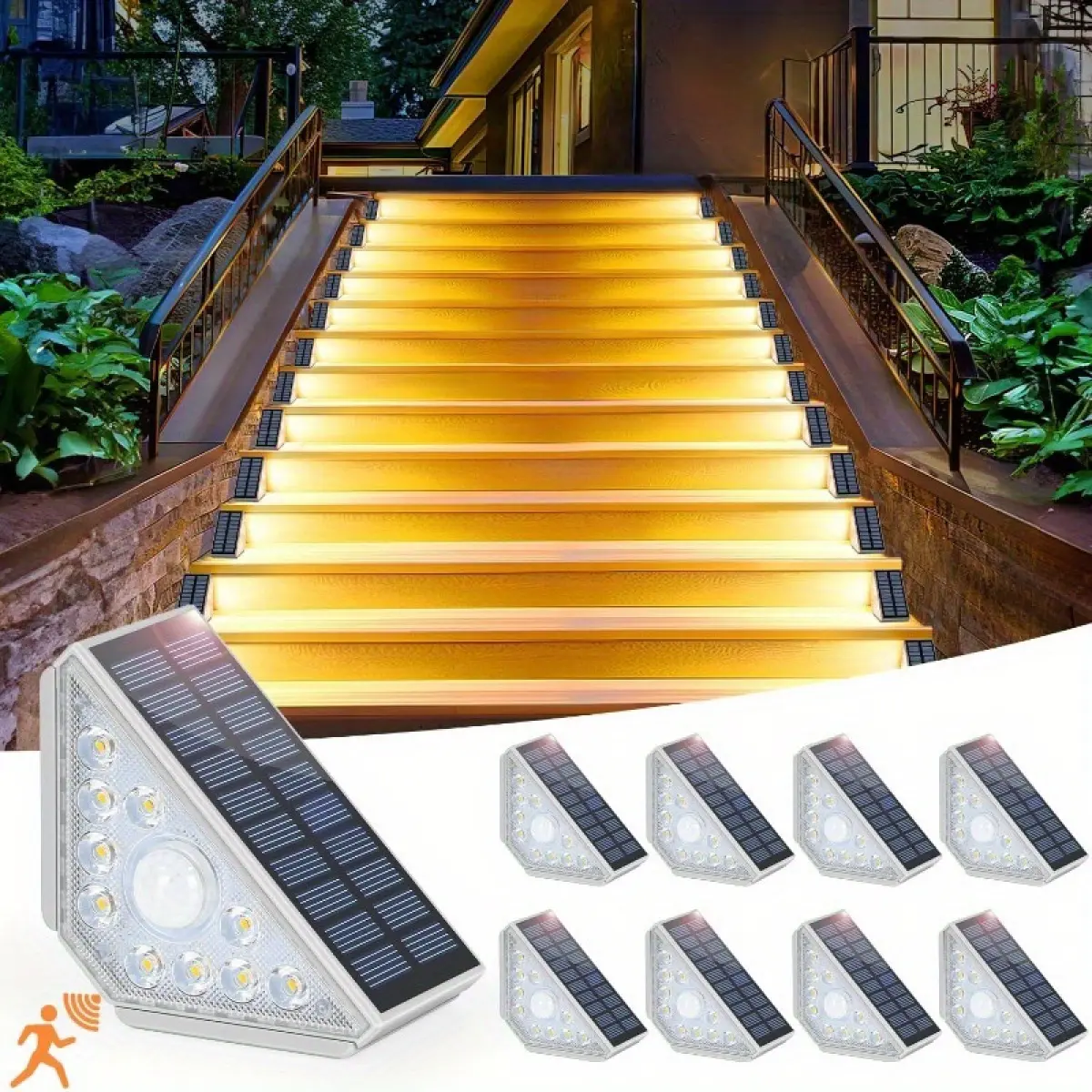 Outdoor Solar Step Lights - Warm White LED Stair Lamps for Patio Steps, Garden Pathway, Home Improvement Outdoor Lighting Decor