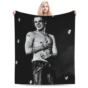 Flannel Blanket-Yungblud-Inspired Flannel Blanket - Bold Anime-Style Graphic Throw with Chains & Tattoos, Soft Plush All-Season Blanket for Bed, Sofa, Camping - Perfect Gift for Yungblud Fans-Christmas gifts