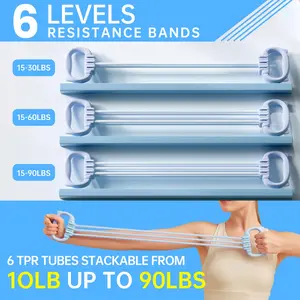 Cat Ear Shape Comfort Handles 6 Detachable Tubes - Adjustable Resistance Band! Ergonomic Soft-Grip for Home Full-Body Workouts & Daily Fitness Training!