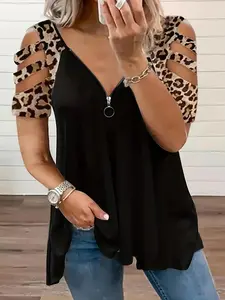 Women's Leopard Print Short Sleeve T-Shirt, Slim Fit Summer Design, Versatile Casual Basic Top for Stylish Womenswear