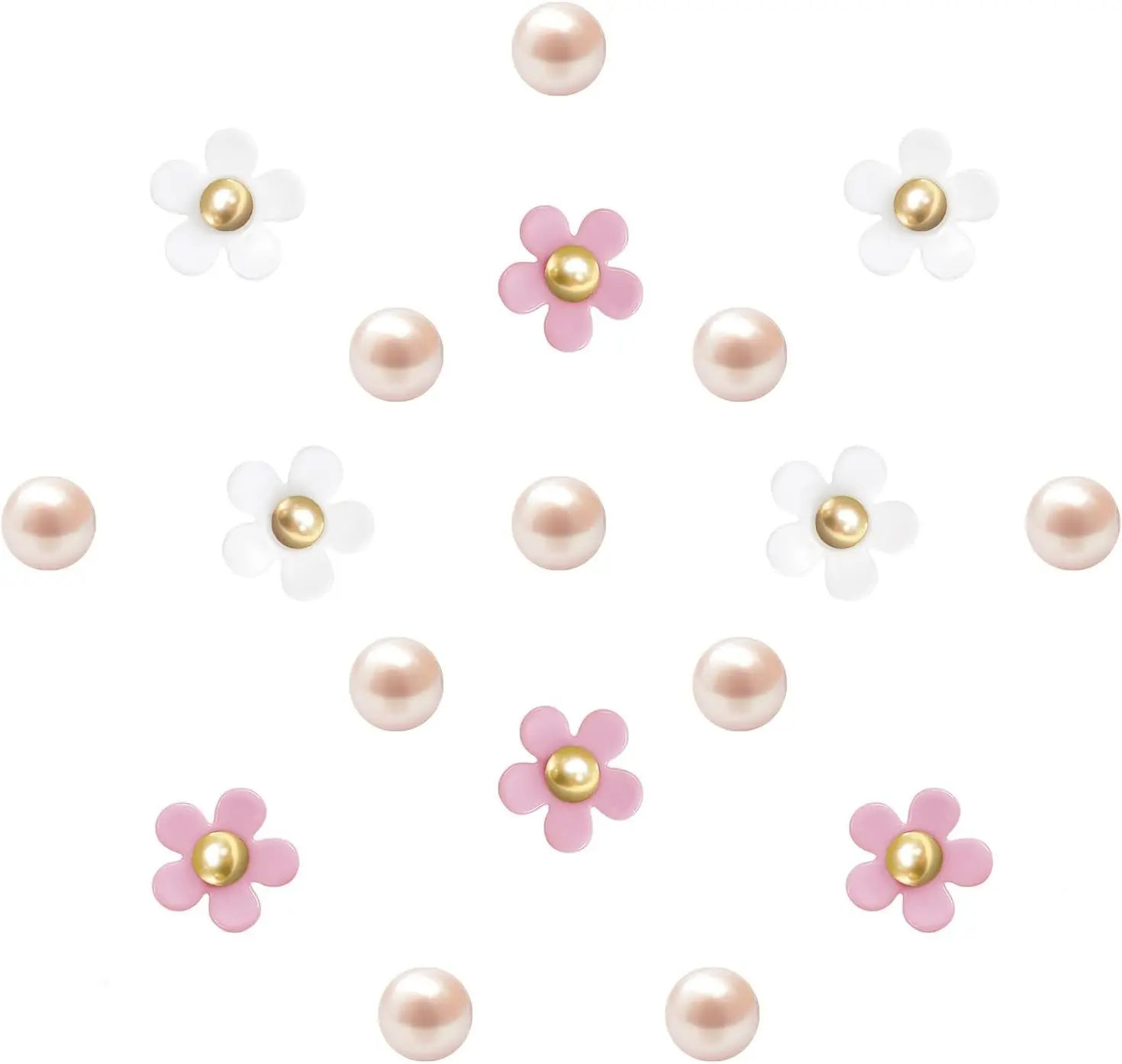 18Pcs Pink Daisy Flower Shoe Charms Set, Cute Acrylic Pearl Decoration Accessories for Clog Sandals, Birthday Party Favors