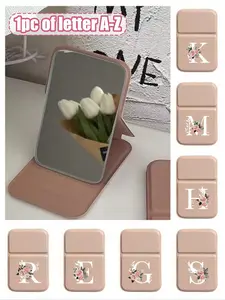 Mini Flower Letter Folding Portable Makeup Mirror, A-Z Letter Pattern, Travel Mirror, Desktop Cosmetic Mirror, Gift for Women, Foldable Makeup Mirror