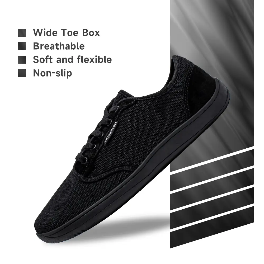 HOBIBEAR Barefoot Minimalist Shoes Womens Mens | Zero Drop | Wide Width Fashion Sneaker Runner Black Casual Footwear Trainer Running Closed Athletic