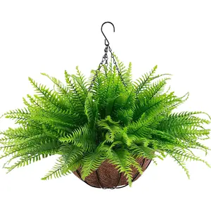 Artificial Fern Basket, 1/2pcs Artificial Hanging Plant Set, 1 Hanging Pot with 10 Leaves, Indoor Outdoor Decor, Light