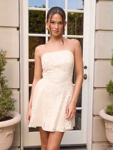 Cider Sequins Floral Bandeau A-line Mini Dress