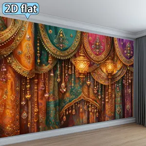 2D Flat - 2D Flat - 2D Flat. 1pc Arabian Night Luxurious Decorative Banner Background Fabric Party Background Decoration Banner Tapestry
