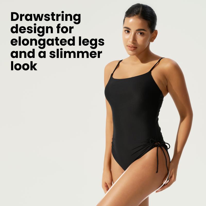 BodyTips Swimsuit With Drawstring Cool Feel Skin Friendly Pleated Waist Adjustable Shoulder Straps Flexible Fit Swimwear Clean Design Popular Beach Outfit Versatile One Piece For Pool Vacation Summer Sunbathing Water Sports Casual Swim Style All Day Wear