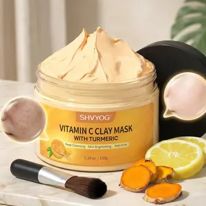 Turmeric Vitamin C Kaolin Clay Mask for Dull & Blemish-Prone Skin, Deep Cleansing Facial Mask with Moisture, Oil Control & Pore Refining Skincare, 5.29 Oz (150g)