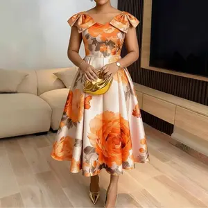 French Orange Blossom Print Dress With Ruffled Hem