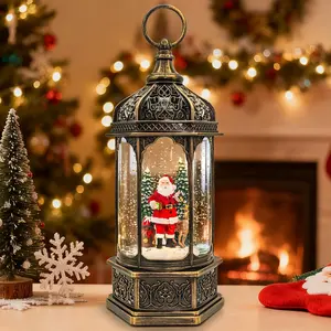 Large Snow Globe Santa Claus Christmas Decorations Lantern Musical Reindeer Snow Globes with 6-Hour Timer Battery & USB Powered, Gift for Kids Women Adults Home Decor