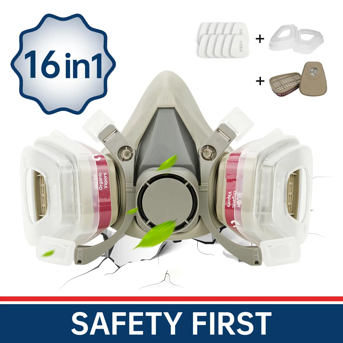 Reusable Respirator Mask – Half Face Safety Mask with Dual Filter Box & Protective Goggles, Dustproof Gasproof Design for Spray Painting, Woodworking, Construction, Chemical Handling, DIY Projects & Industrial Safety Gear