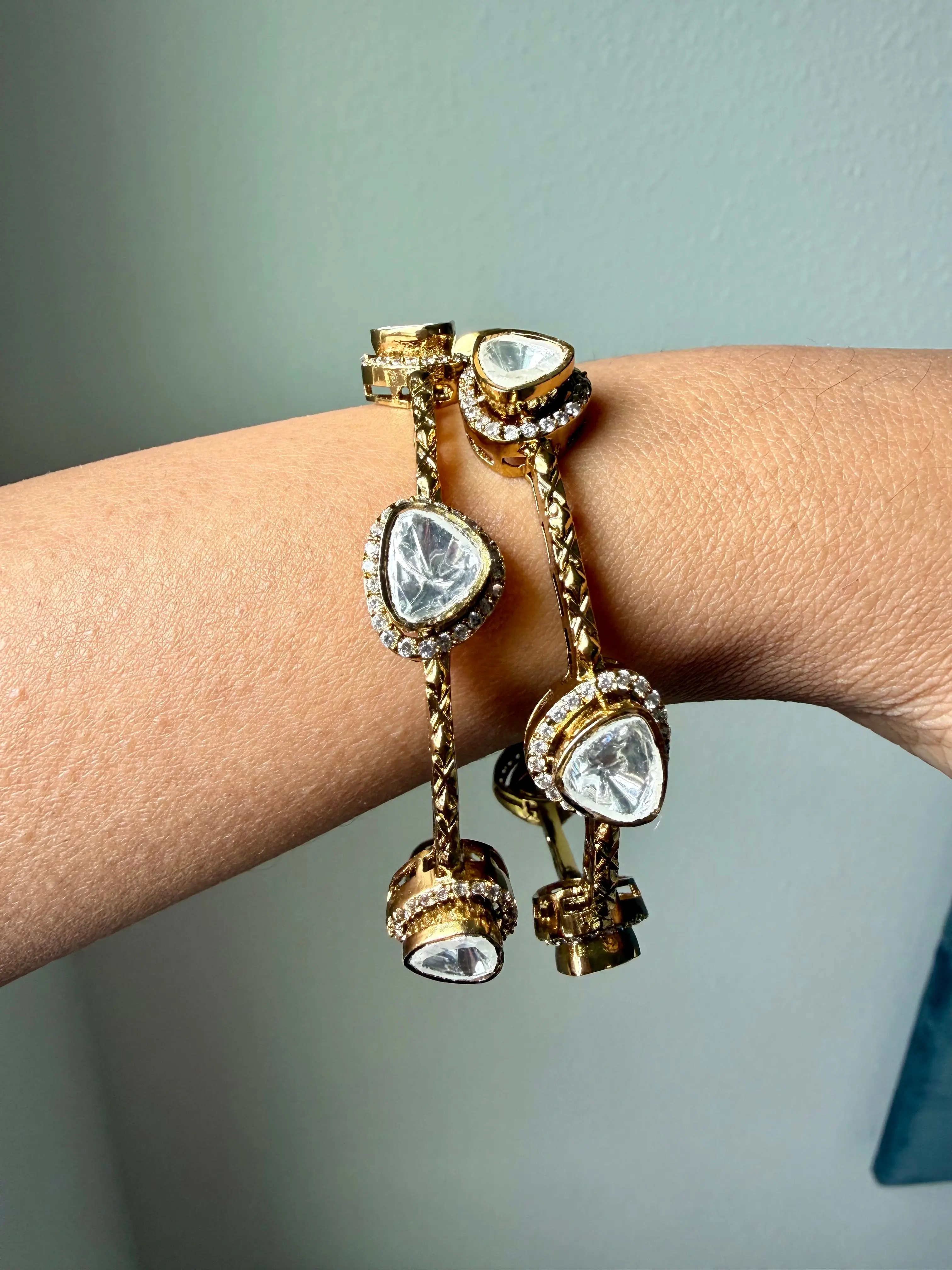Kashis Gold Plated Moissanite Polki Bangle Set