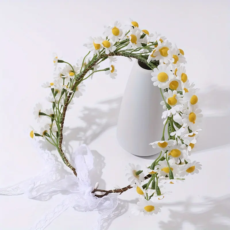 Boho Chic Fabric White Daisy Ribbon Hairband - Ideal for Parties, Beach Weddings