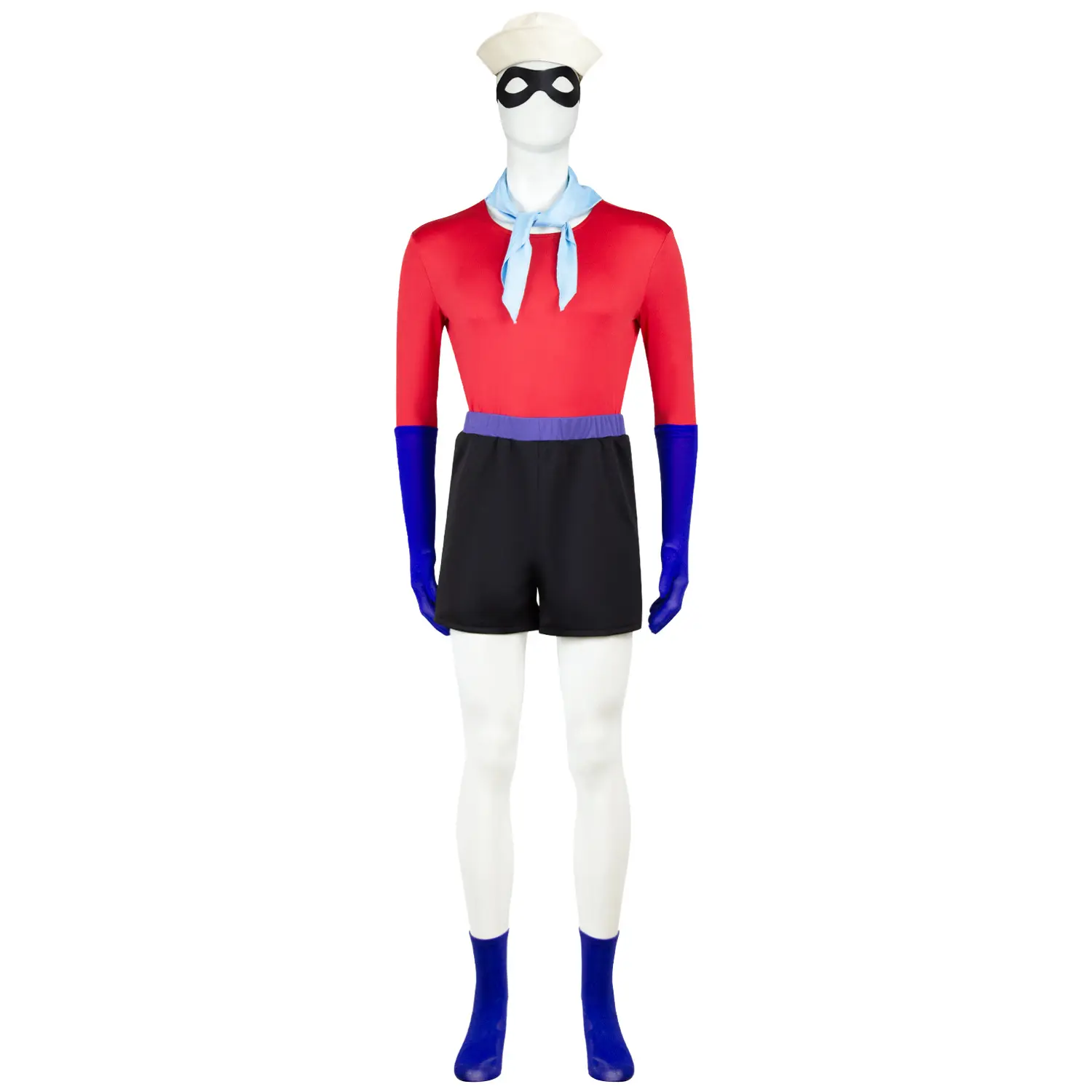 Barnacle Boy Superhero Costume Set with Red Tunic Black Shorts Hat Mask Gloves Scarf and Socks