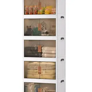 5 Tier Storage Cabinet with Doors Foldable Stackable Organizer with Wheels for Easy Mobility and Efficient Space Utilization