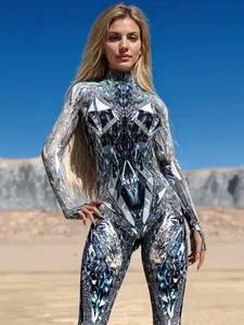 Crystal Gem Bodycon Bodysuit, Futuristic Cosplay Stage Costume, Women's Sexy Night Glow Party Dress, Cyberpunk Style, Halloween Festival, Womenswear, Stage Performance Outfit
