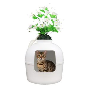 Amunrbrek Cat Litter Box with Artificial Flowers Grow Real Plants 20x20x21 Inches Hidden Planter for Living Room Bedroom Corner Easy Clean Scoop