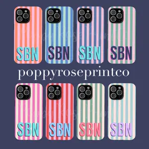 Monogrammed Striped Phone Case, Personalized Phone Case Mag Safe Compatible, Magnetic Tough Cases