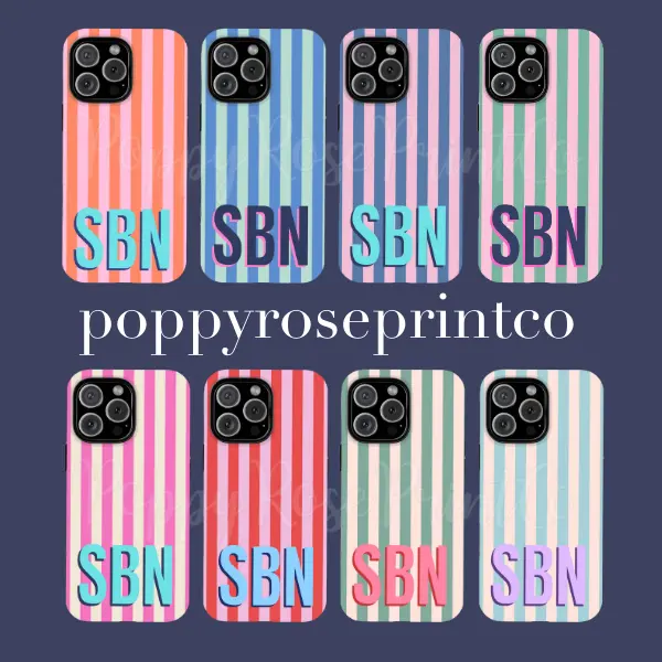 Monogrammed Striped Phone Case, Personalized Phone Case Mag Safe Compatible, Magnetic Tough Cases