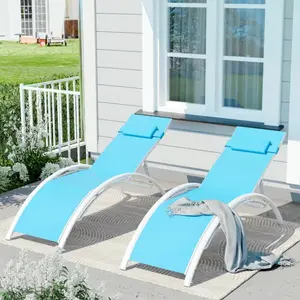 【Garvee】 Outdoor Chaise Lounge Chairs Set of 2 with 3-Position Backrest, Aluminum Pool Chaise Lounges for Pool, Garden, Beach, and Backyard - All-Weather Design, Blue.