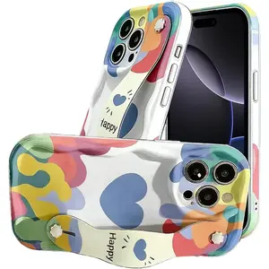    Phone case for iphone 16 pro max  Luxury Silicone Magnetic Imprint Phone Case Compatible with i-Phone 16 Pro Max, Creamy Wristband - Graffiti Heart Silicone Phone Cases