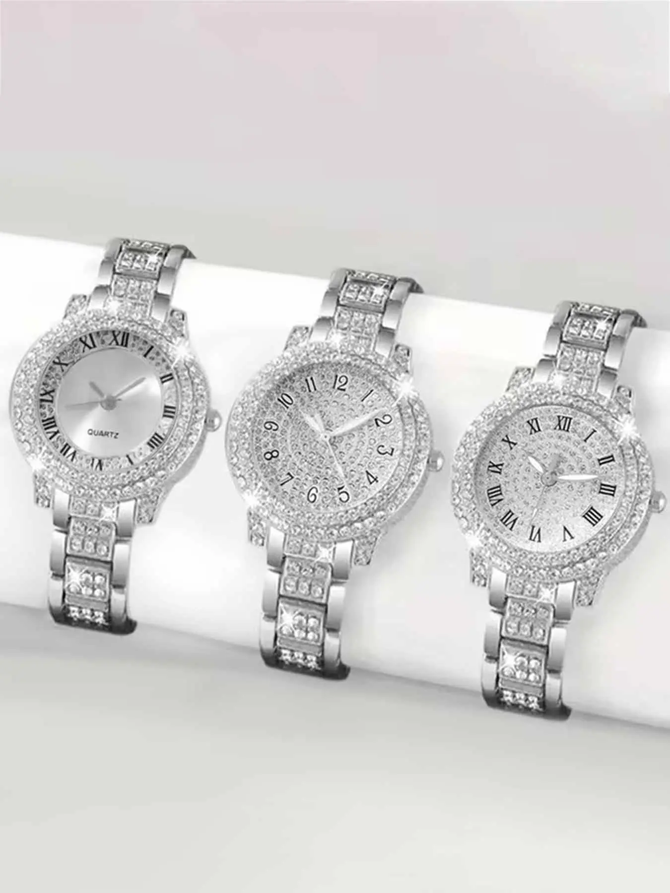 Shiny Crystal Diamond Classic Quartz Watch for Women | Luxury Roman Numeral Wristwatch, Perfect for Daily & Party Wear