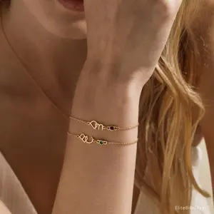 AS605 Valentine's Day Gift Two-letter Bracelet Personalized Custom Name Birthday Stone Bracelet Gift for Men and Women