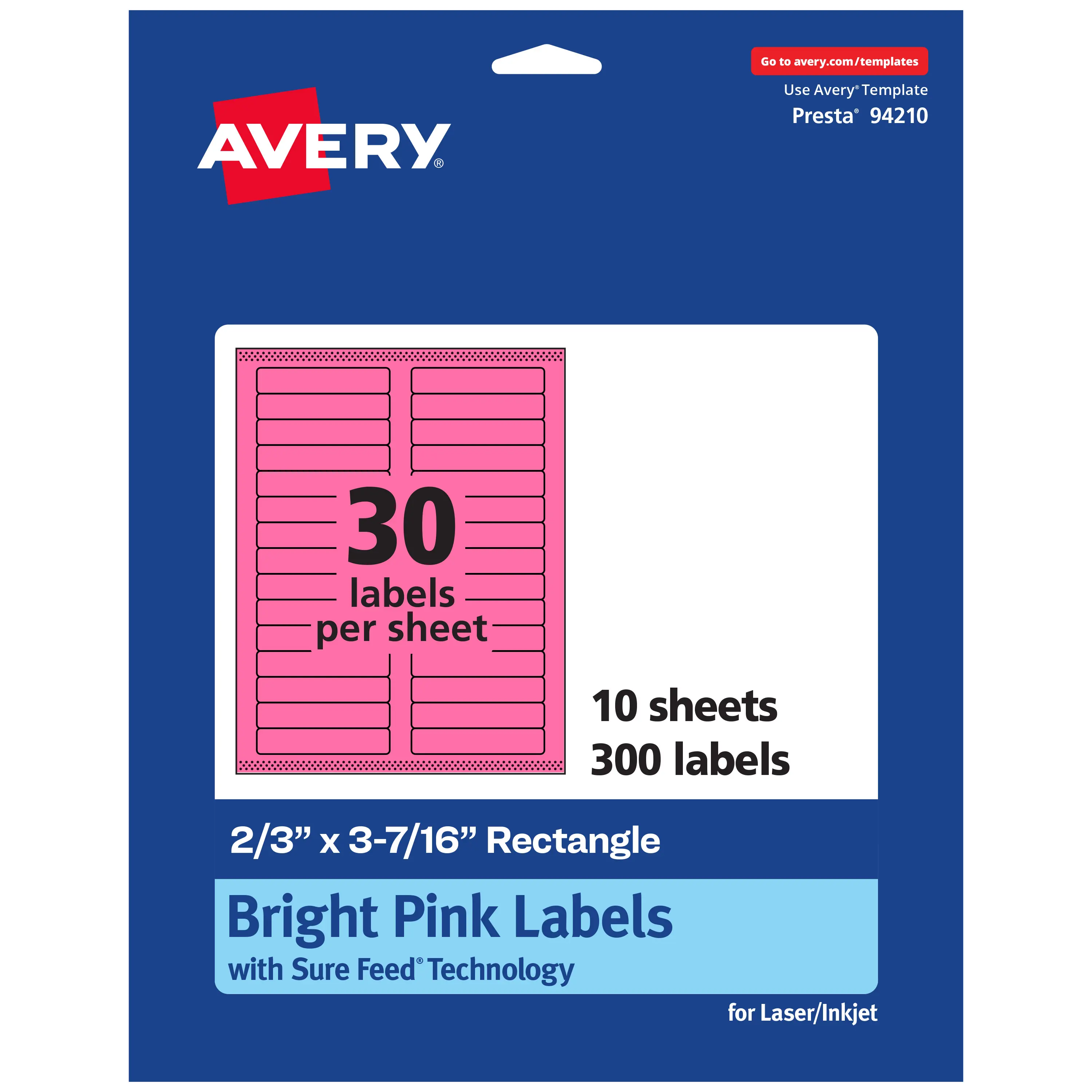 Avery Bright Pink Paper Labels, 2/3" x 3-7/16" Rectangle